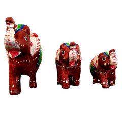 Elephant Fiber Showpiece Set Of 3 Pcs