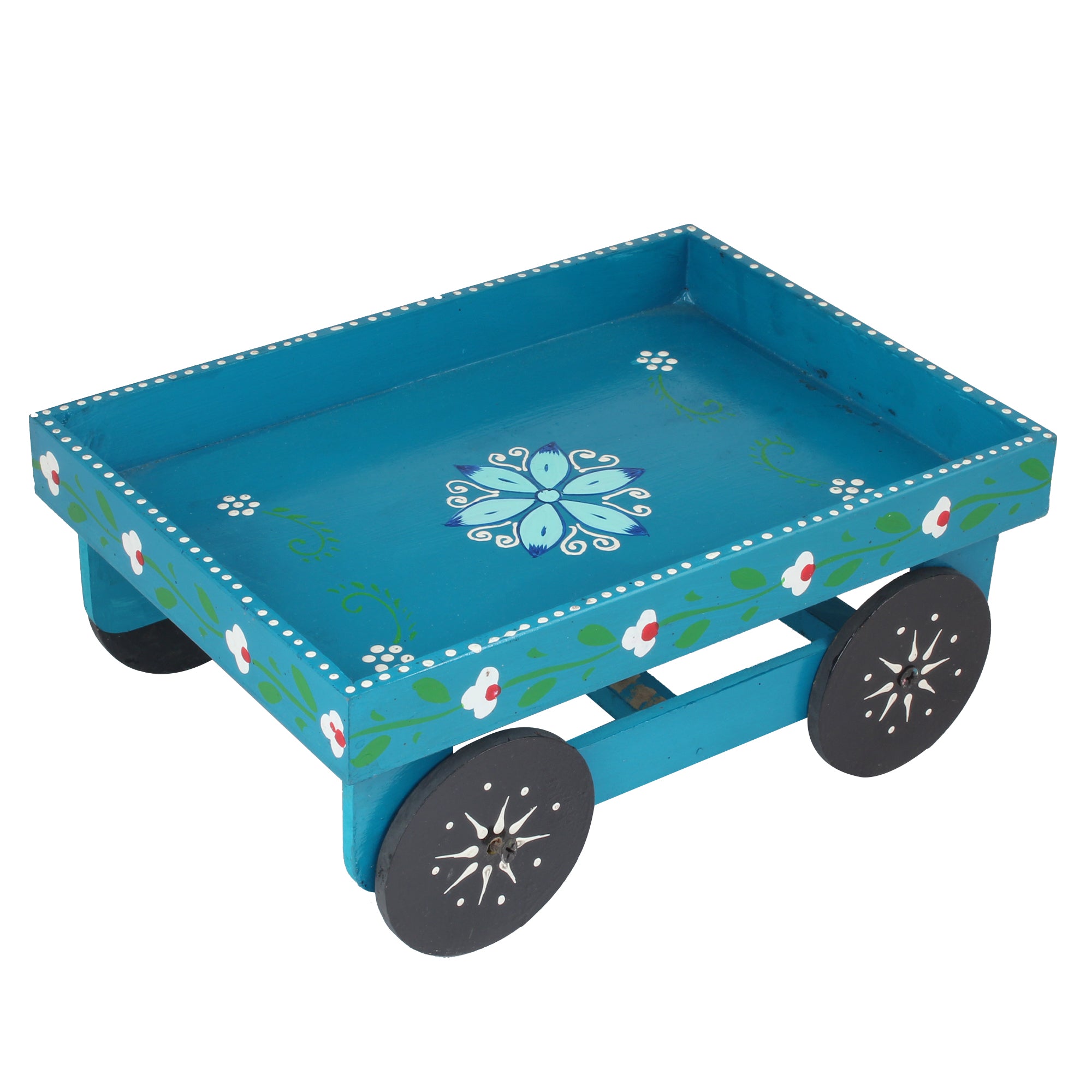 Wooden Handpained Tea Thela Serving Table Trolley