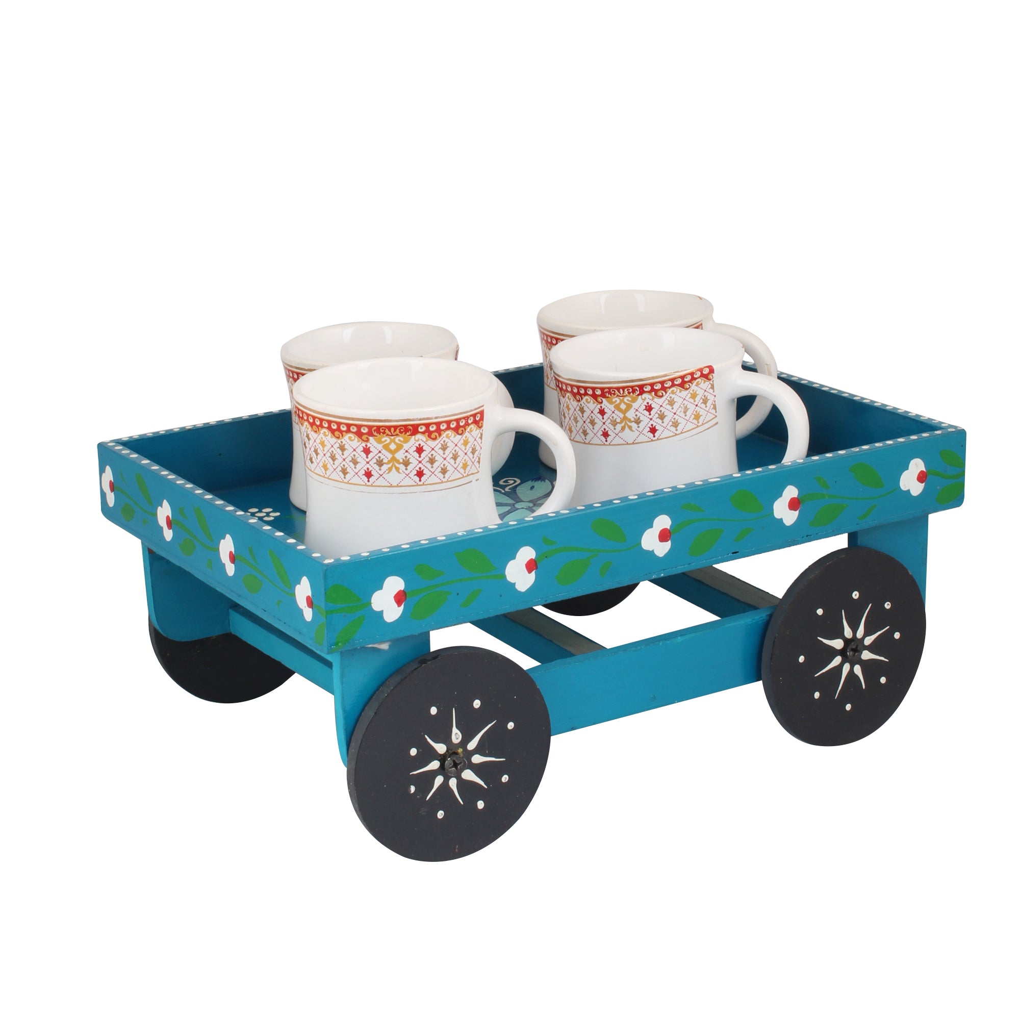 Wooden Handpained Tea Thela Serving Table Trolley