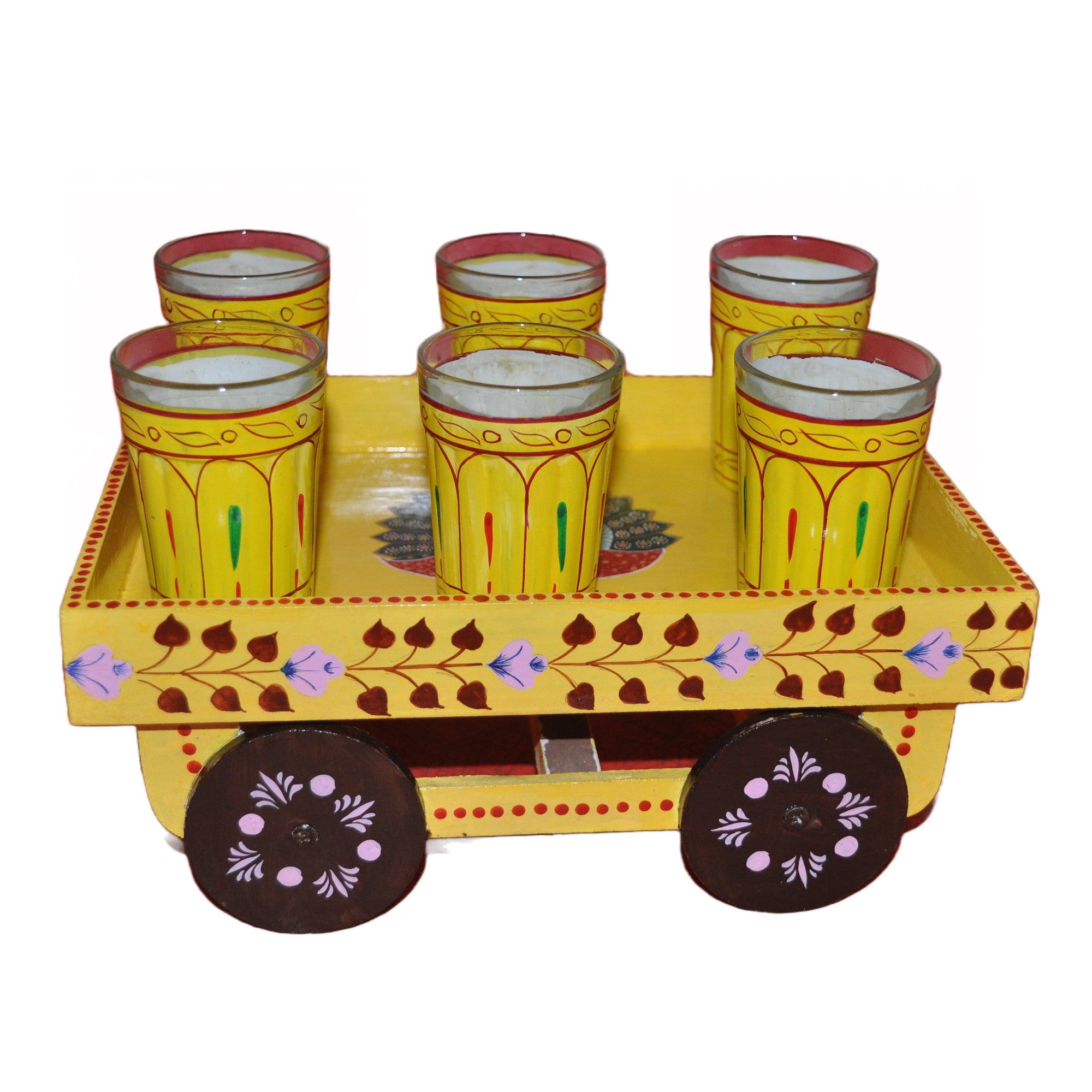 Wooden Handpained Tea Thela Serving Table Trolley