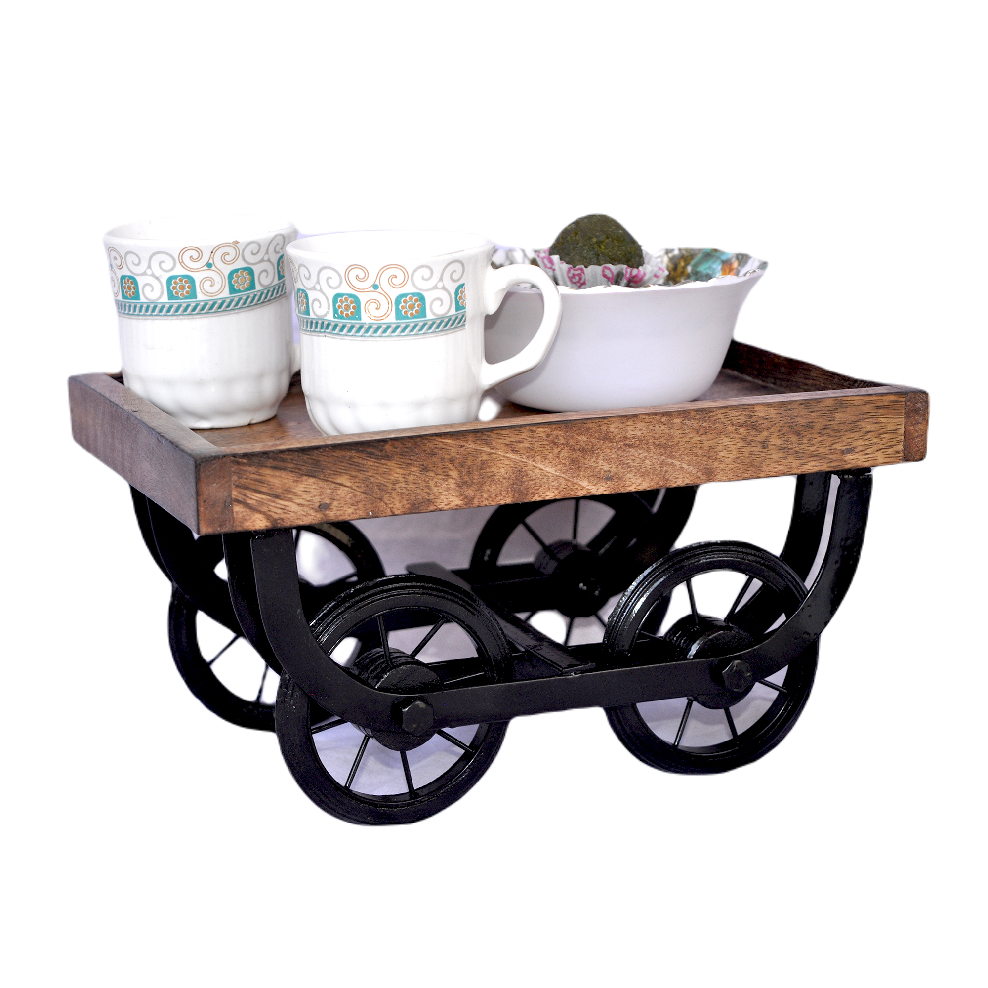 Wooden Handpained Tea Thela Serving Table Trolley