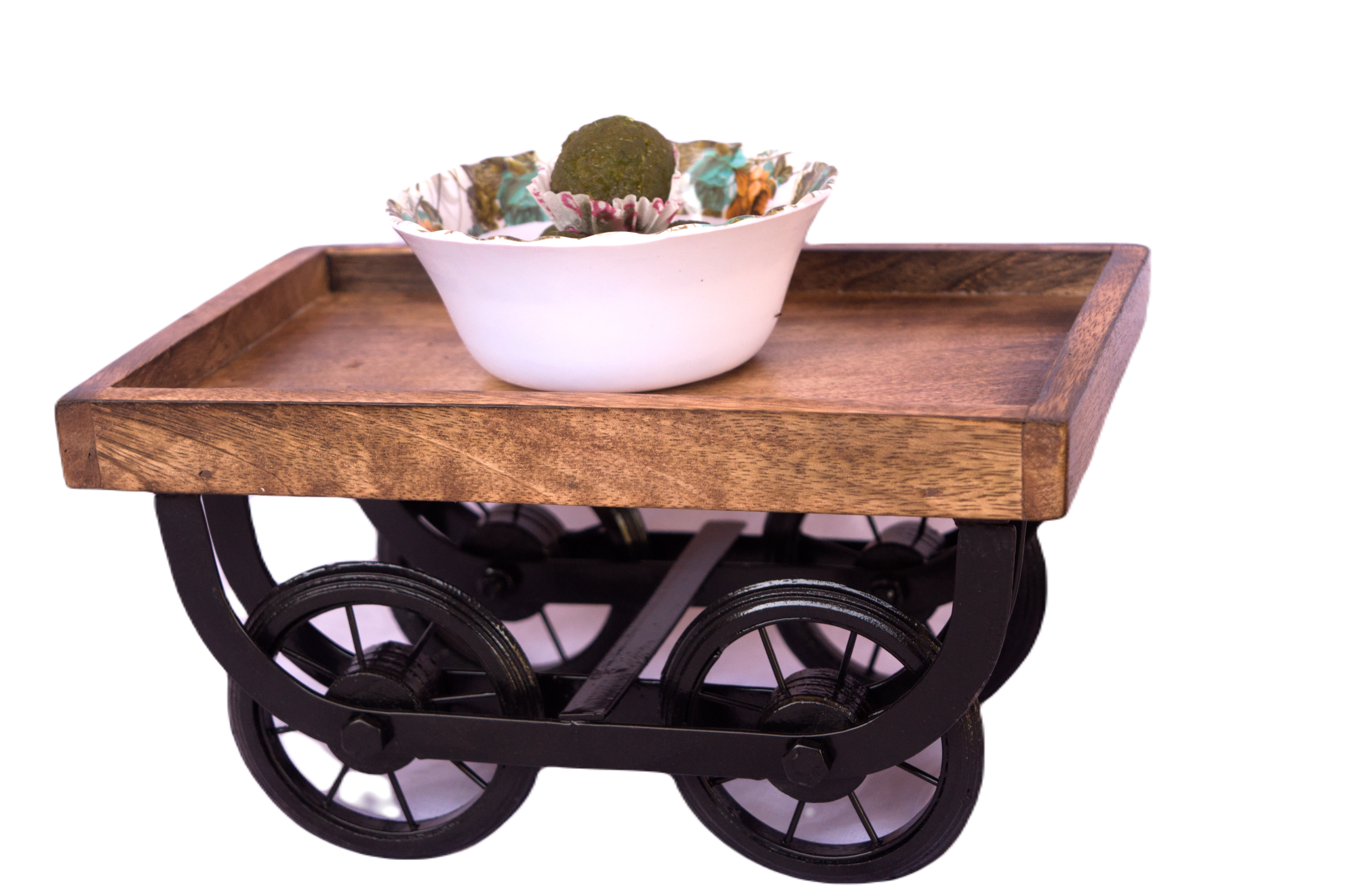 Wooden Handpained Tea Thela Serving Table Trolley