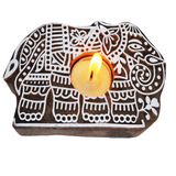 Wooden Hand block Elephant Shape Diya pair