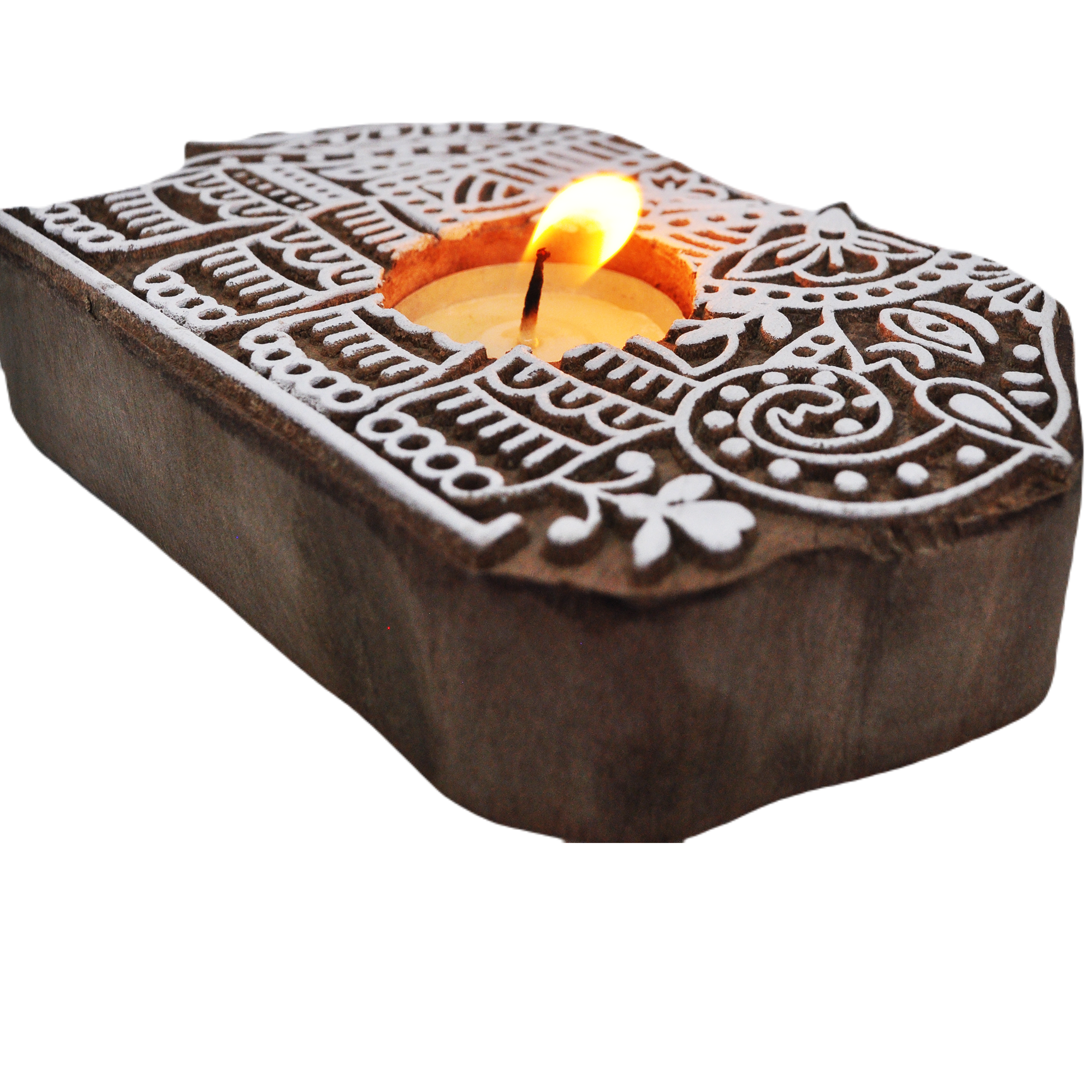 Wooden Hand block Elephant Shape Diya pair