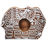 Wooden Hand block Elephant Shape Diya pair