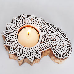 Wooden Hand block Shankh Shape Diya 2 pc