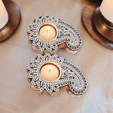 Wooden Hand block Shankh Shape Diya 2 pc