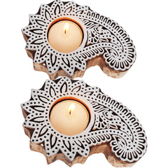 Wooden Hand block Shankh Shape Diya 2 pc
