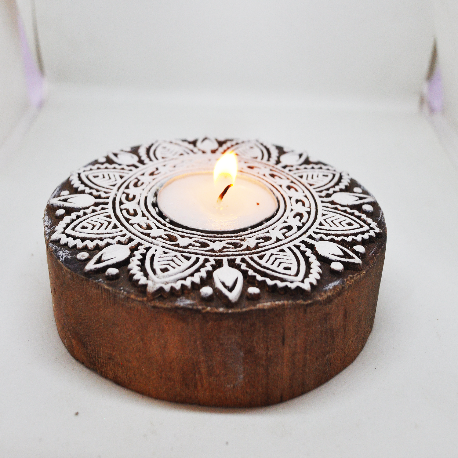 Wooden Hand Round Shape Diya pair