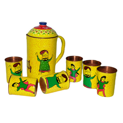 Copper Jug With 6 Glass Set