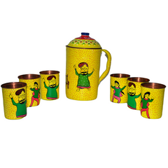 Copper Jug With 6 Glass Set