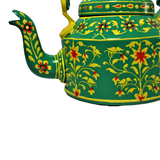 Hand Painted Aluminium Kettle Jute Stand 6 Glass Set - Green