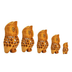 Wooden Owl Jali Antique Showpiece Set Of 5 Pcs