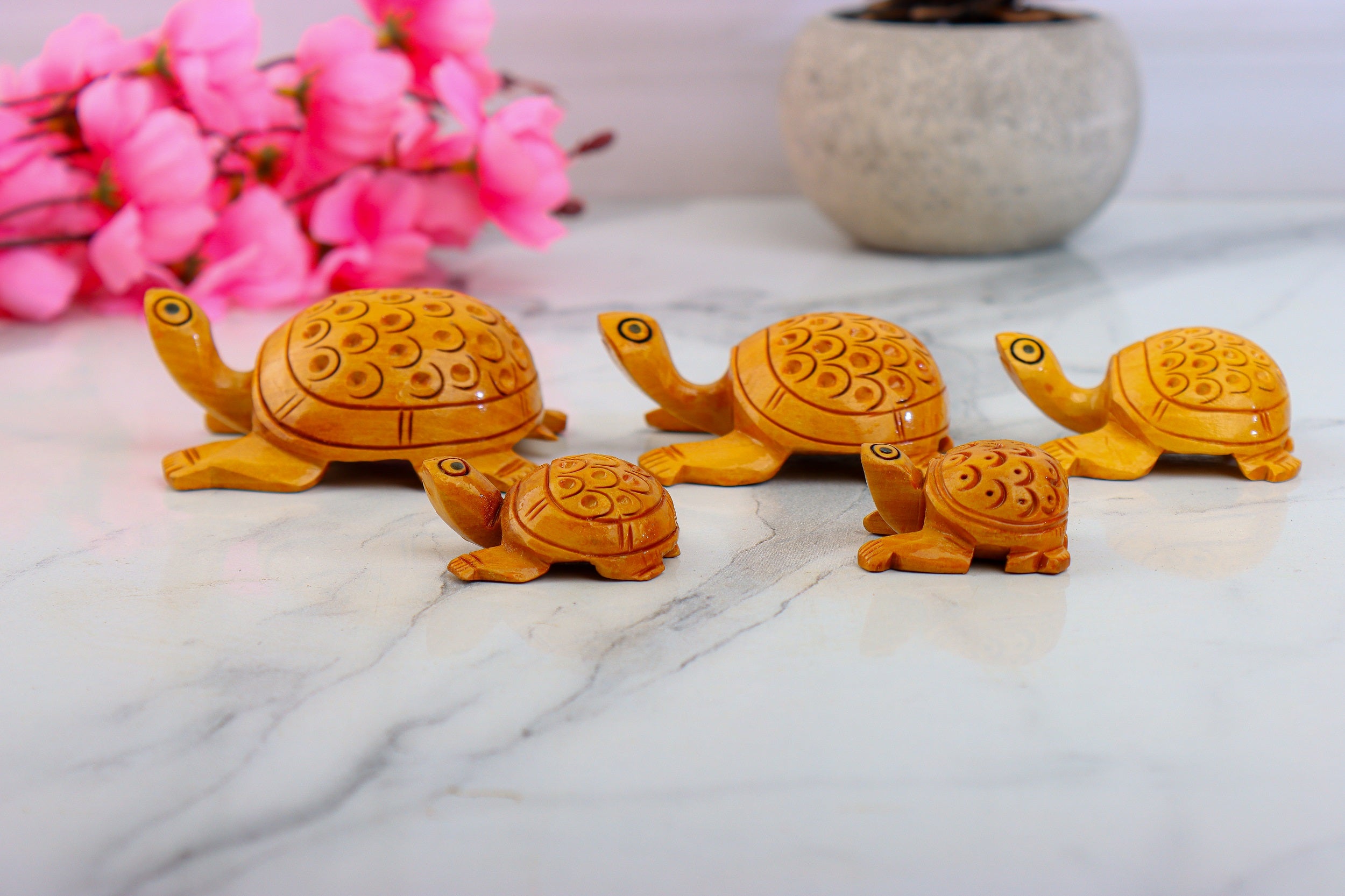 Tortoise Set Wooden Tortoise Set Carving Antique Showpiece Set Of 5 Pcs - Oxyroots ...