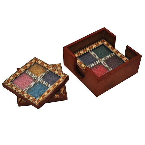 Wooden Gemstone Shisham Coaster Set