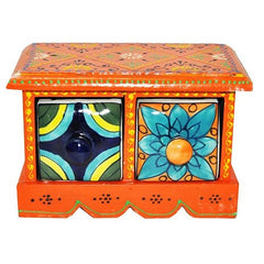 Wooden Dryfruits And Two Drawer Box -4.5 Inch MultiColored