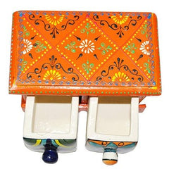 Wooden Dryfruits And Two Drawer Box -4.5 Inch MultiColored