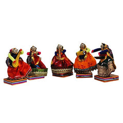 Wooden Musician Babla Painted Idol Showpiece Set of 5