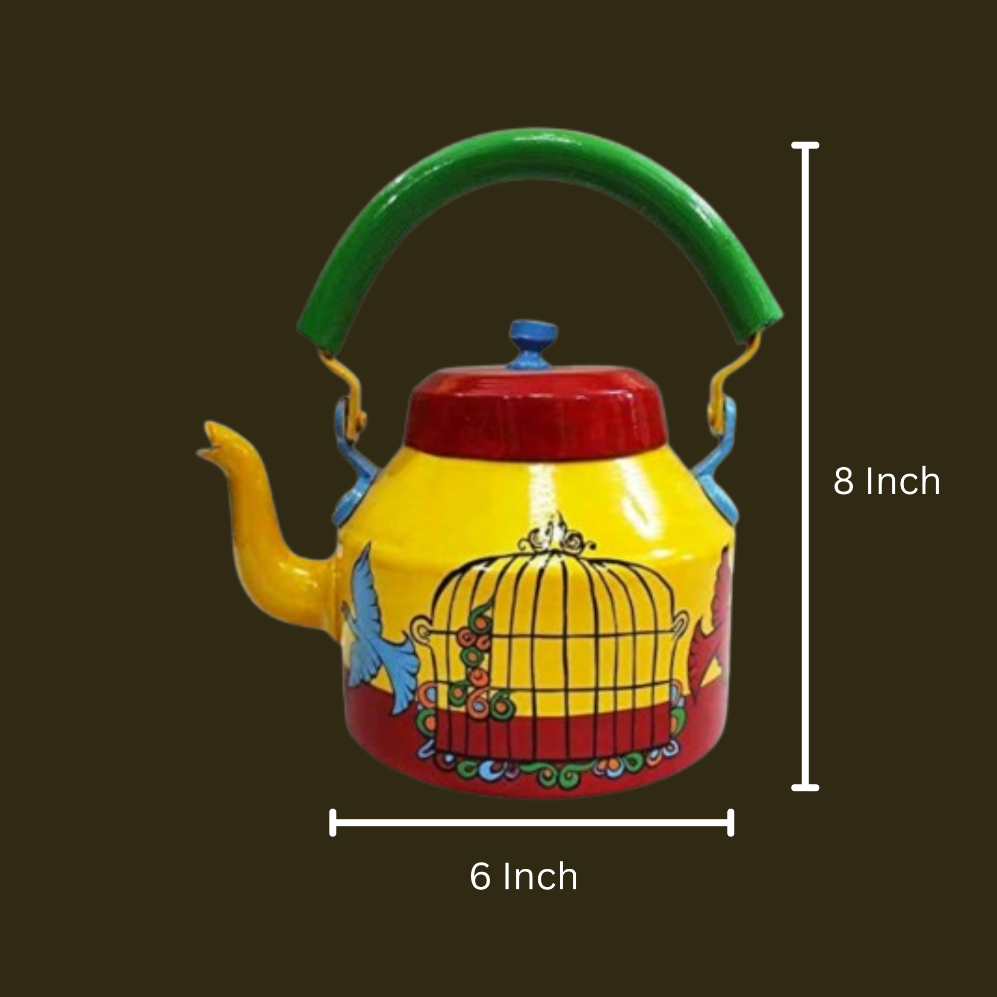 Beautifull Aluminum Hand Painted Tea Kettle Pot Decorative