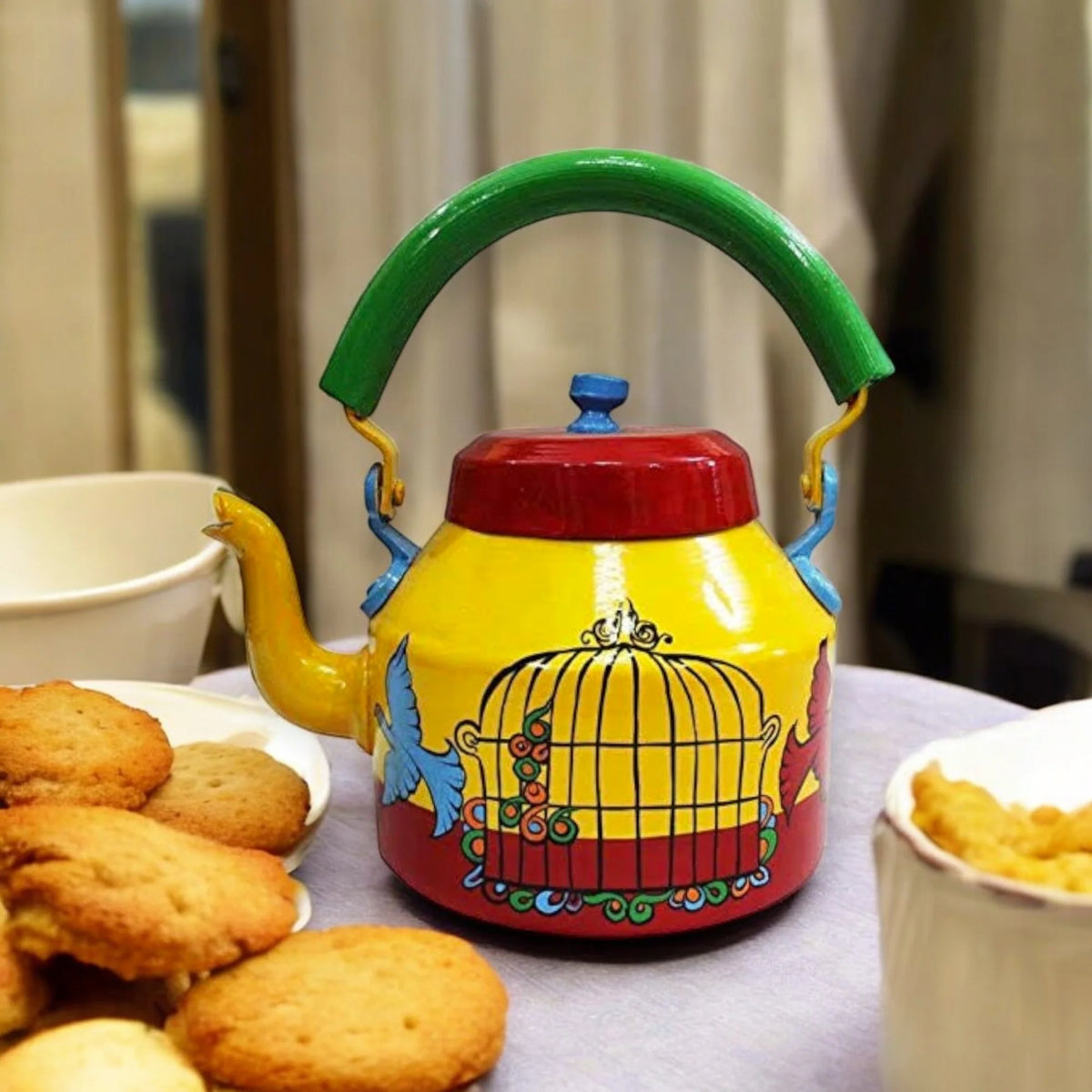 Beautifull Aluminum Hand Painted Tea Kettle Pot Decorative