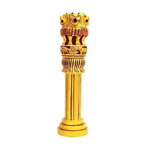 Wooden Antique Ashoka Stambh Pillar Showpiece In Red & Golden