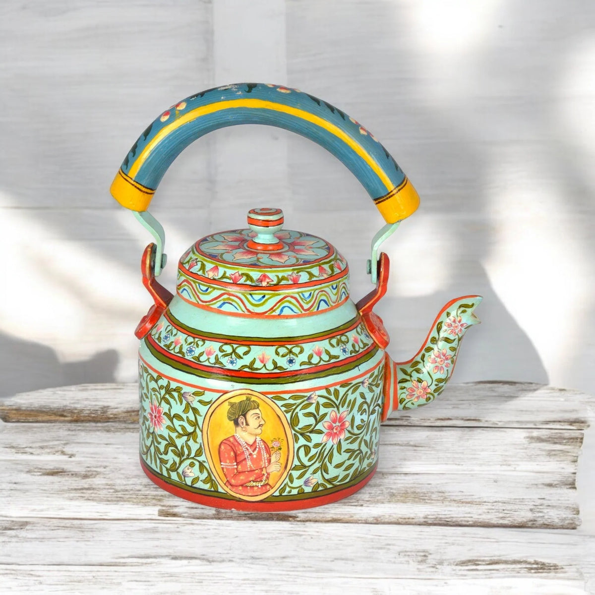 Aluminum Painted Tea Kettle With Nature inspired Design