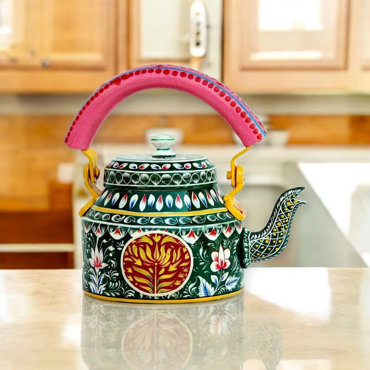 Aluminum Painted Tea Kettle Figurine Decorative