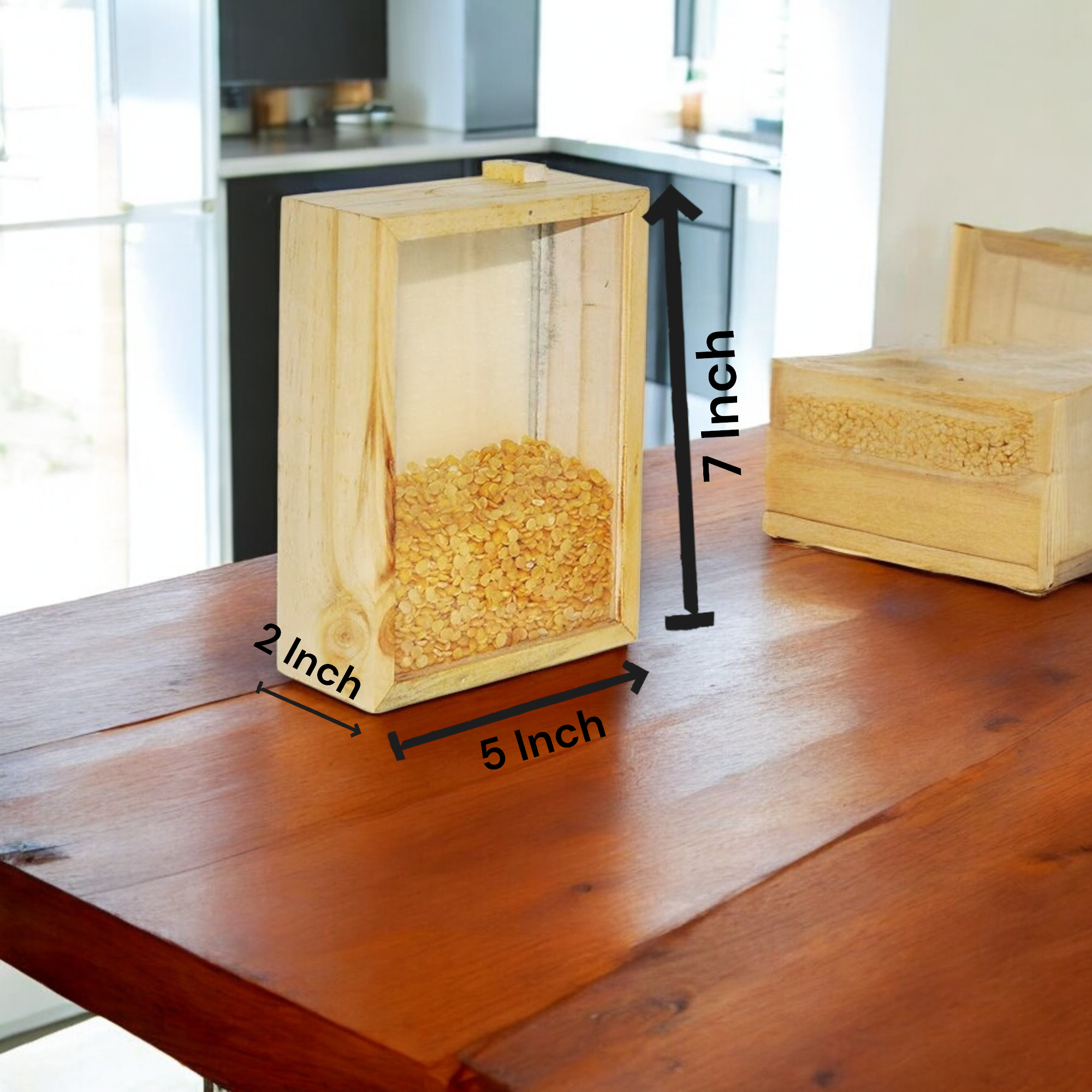 Rectangular Rice Box Wooden Rice Container Box set of 3 - Oxyroots Handicraft