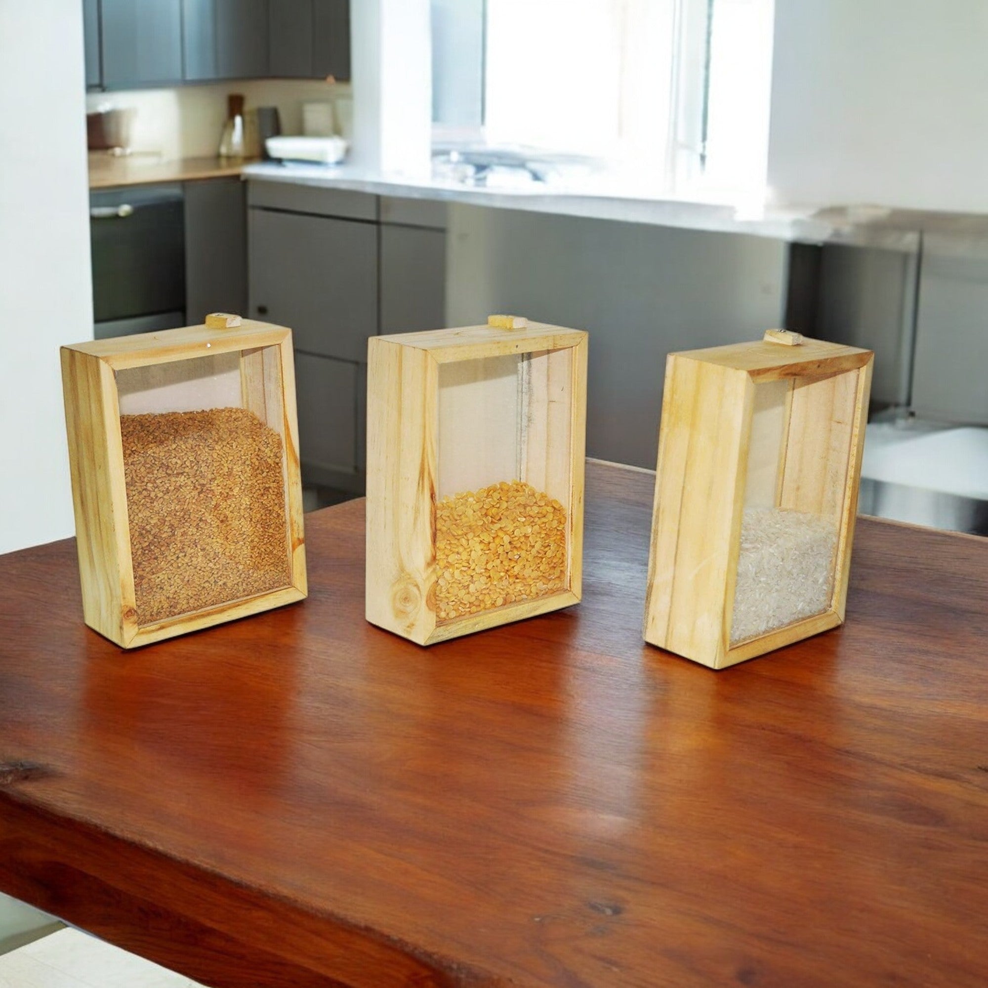 Paged Rice Box Wooden Rice Container Box set of 3 - Oxyroots Handicraft