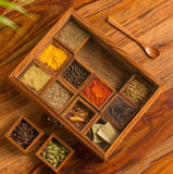 Wooden Container Spice 12 Box With Spoon