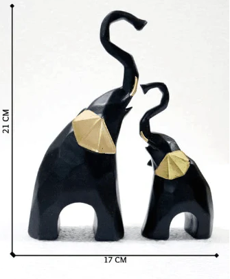 Polyresin Elephant Family Statue -Black