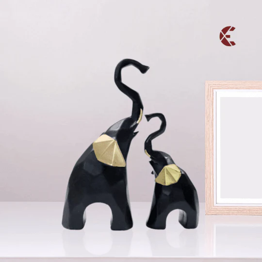 Polyresin Elephant Family Statue -Black