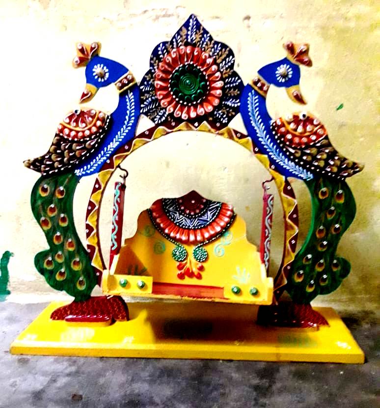 Wooden Peacock Swing Jhula for Laddu Gopal Krishna