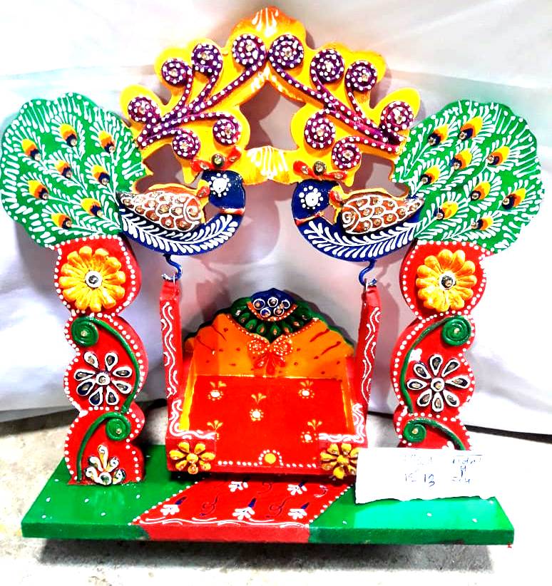 Wooden Peacock Swing Jhula for Laddu Gopal Krishna