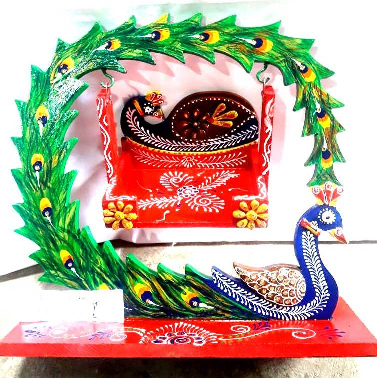 Wooden Peacock Swing Jhula for Laddu Gopal Krishna