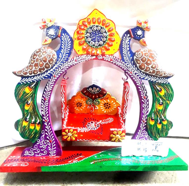 Wooden Peacock Swing Jhula for Laddu Gopal Krishna