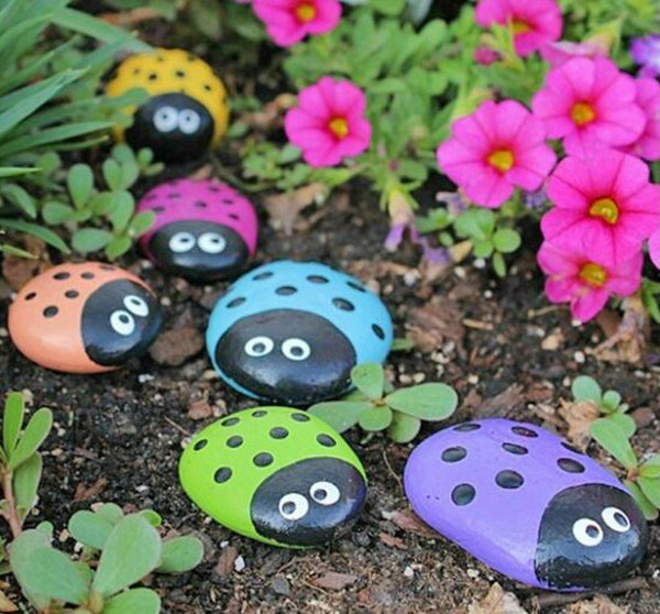 Ladybug Painting Stones Showpiece