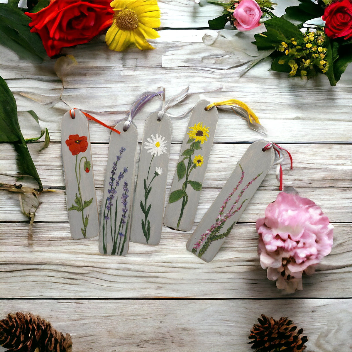 Wooden Custom Bookmark With Flowers