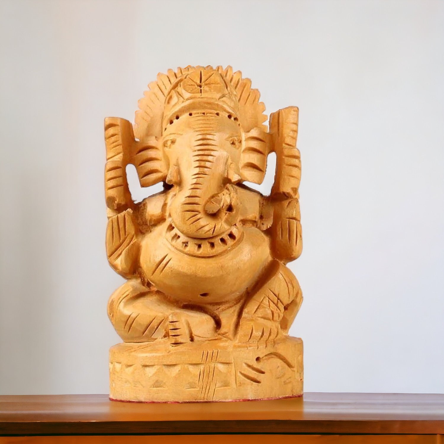 Wooden Ganesh Sitting Statue Home Decor