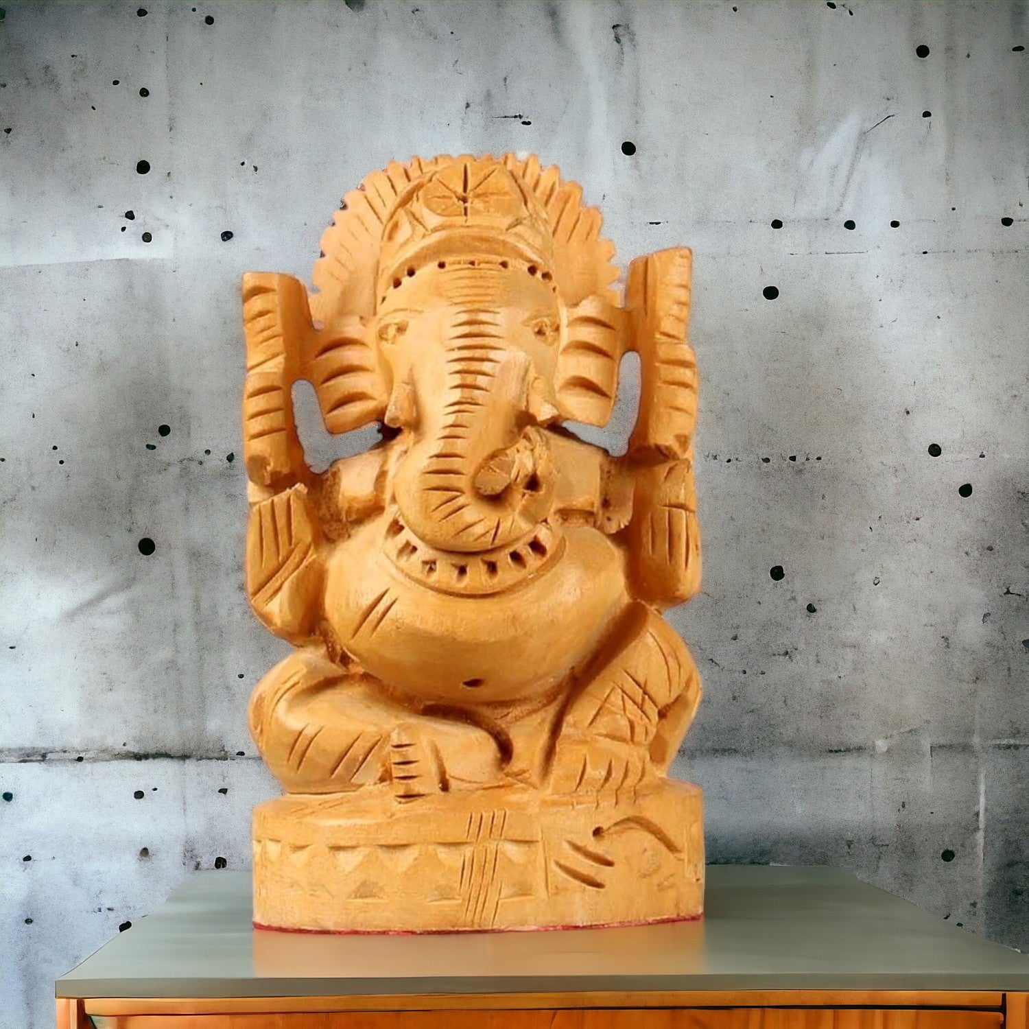 Wooden Ganesh Sitting Statue Home Decor