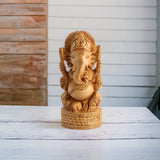 Wooden Lord Ganesh Sitting Statue Home Decor