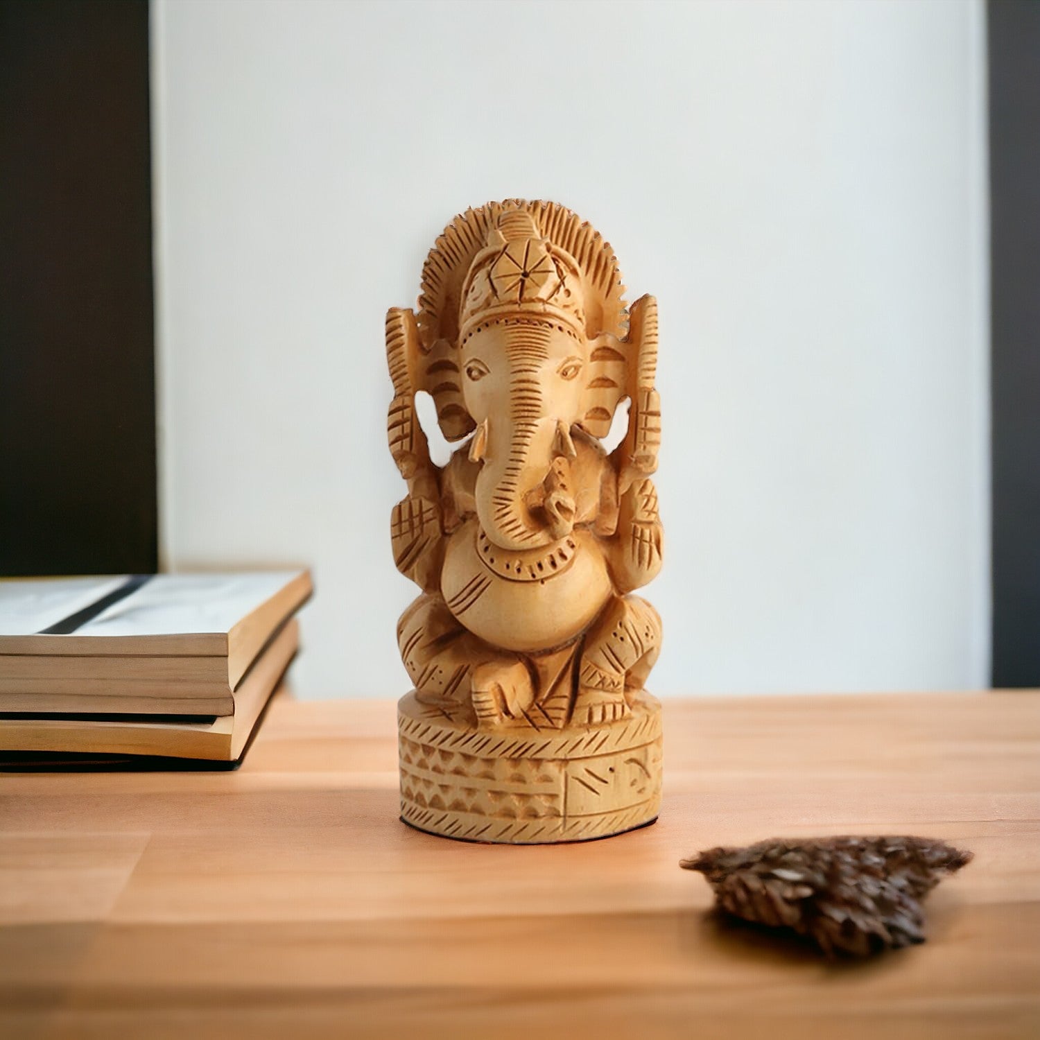 Wooden Lord Ganesh Sitting Statue Home Decor