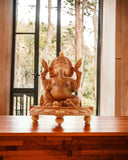 Wooden Ganesh Sitting Statue Home Decor