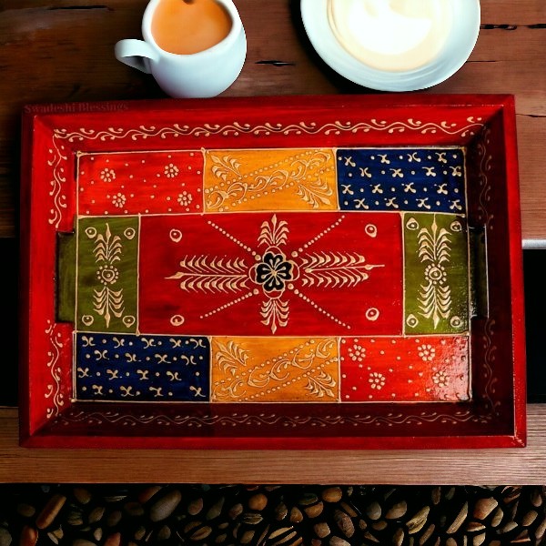 Wooden Serving Tray Hand Painted Set of 3