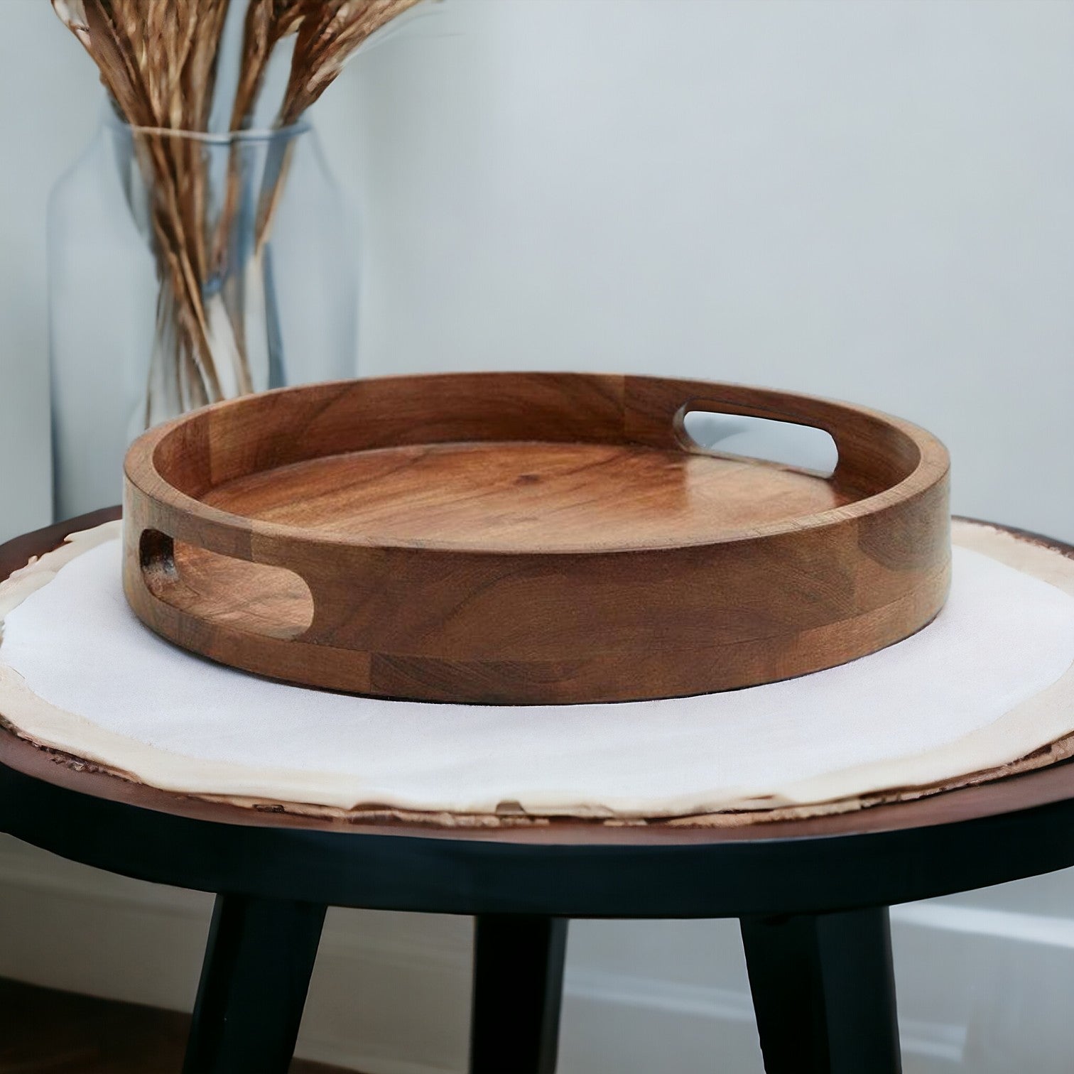 Wooden Hand Made Round Serving Tray