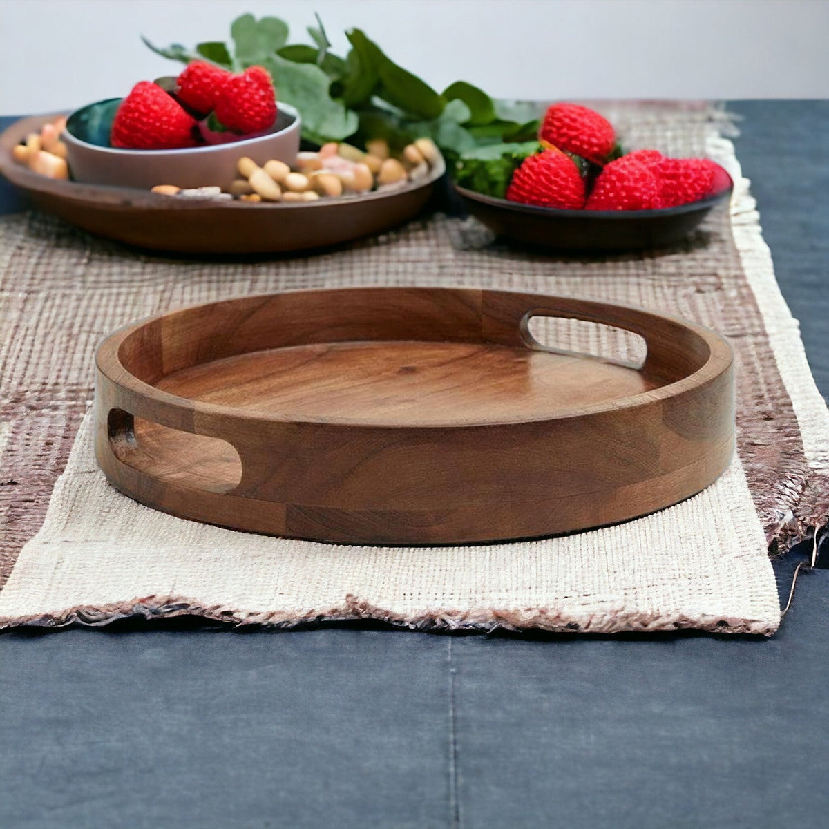 Wooden Hand Made Round Serving Tray