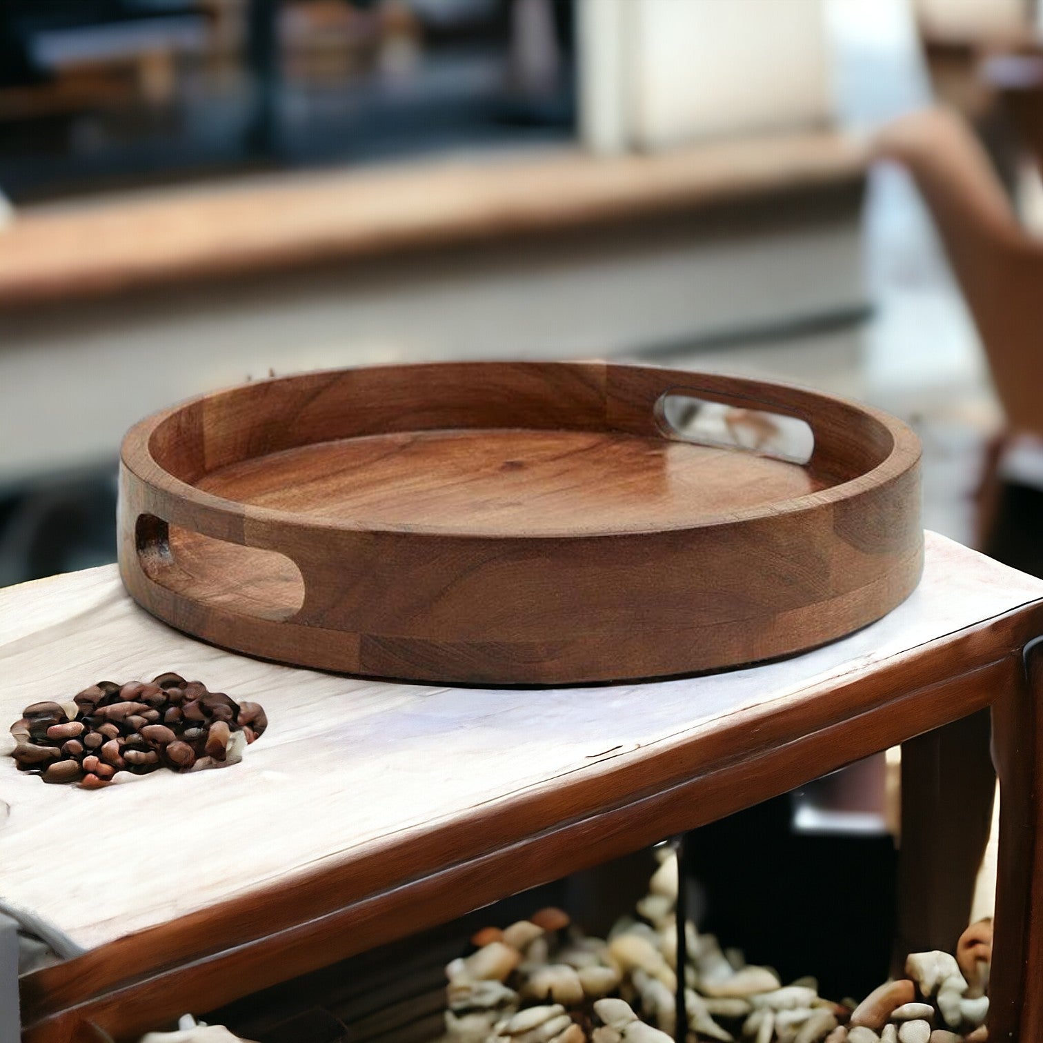 Wooden Hand Made Round Serving Tray