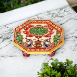 Marble Octagonal Chowki With Peacock Design set of two pc