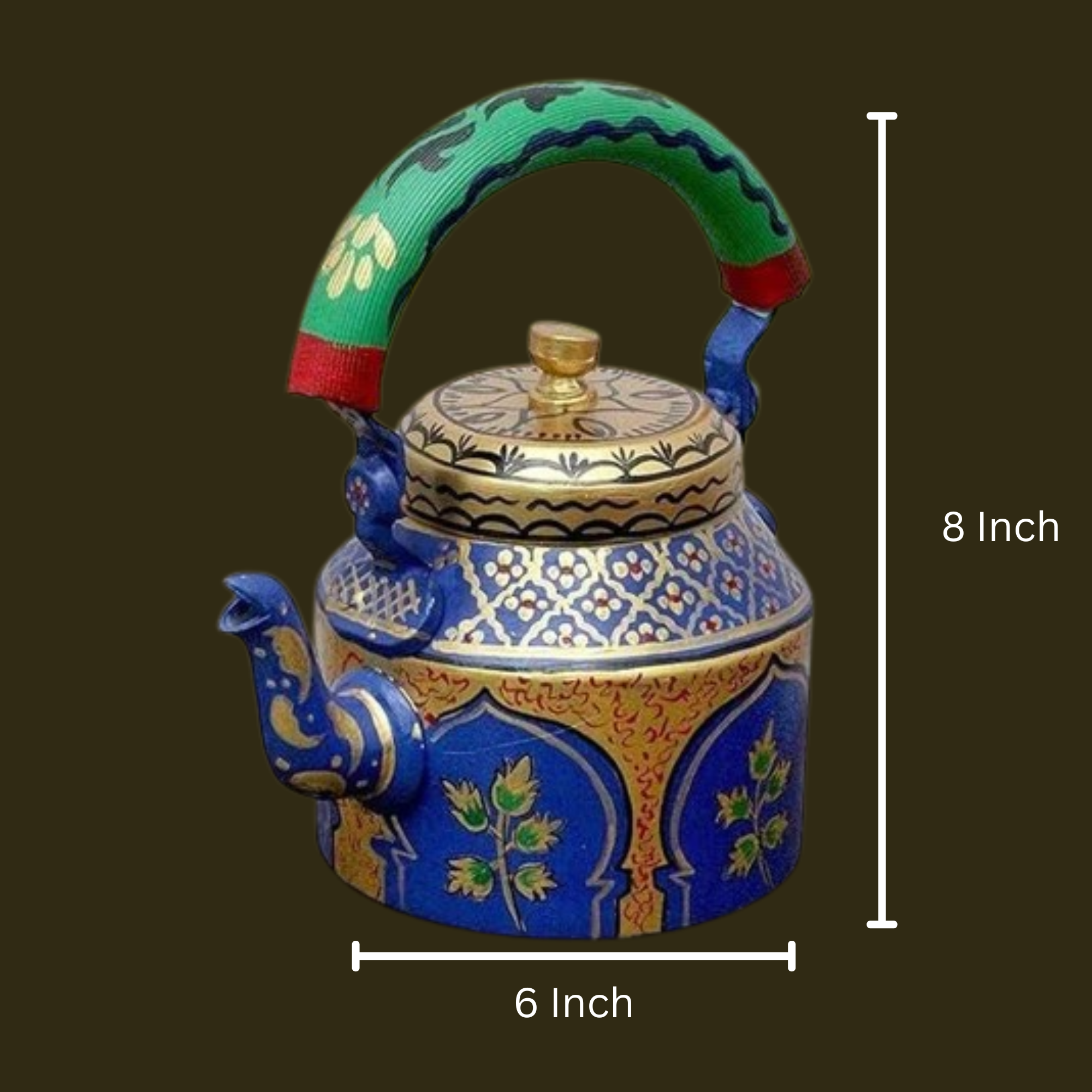 Aluminum Painted Tea Kettle With Meenakari Flower