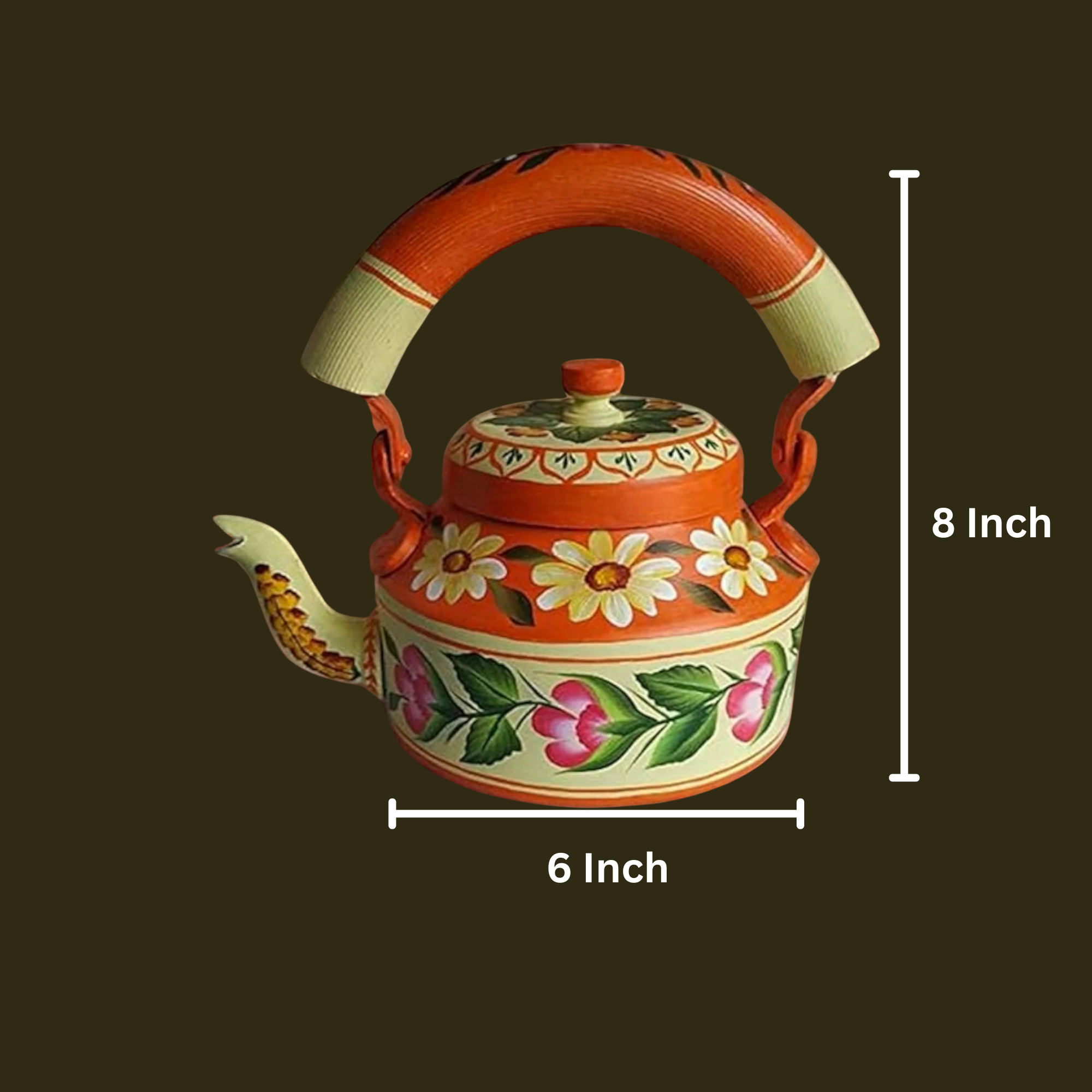 Aluminum Painted Tea Kettle With Floral Design